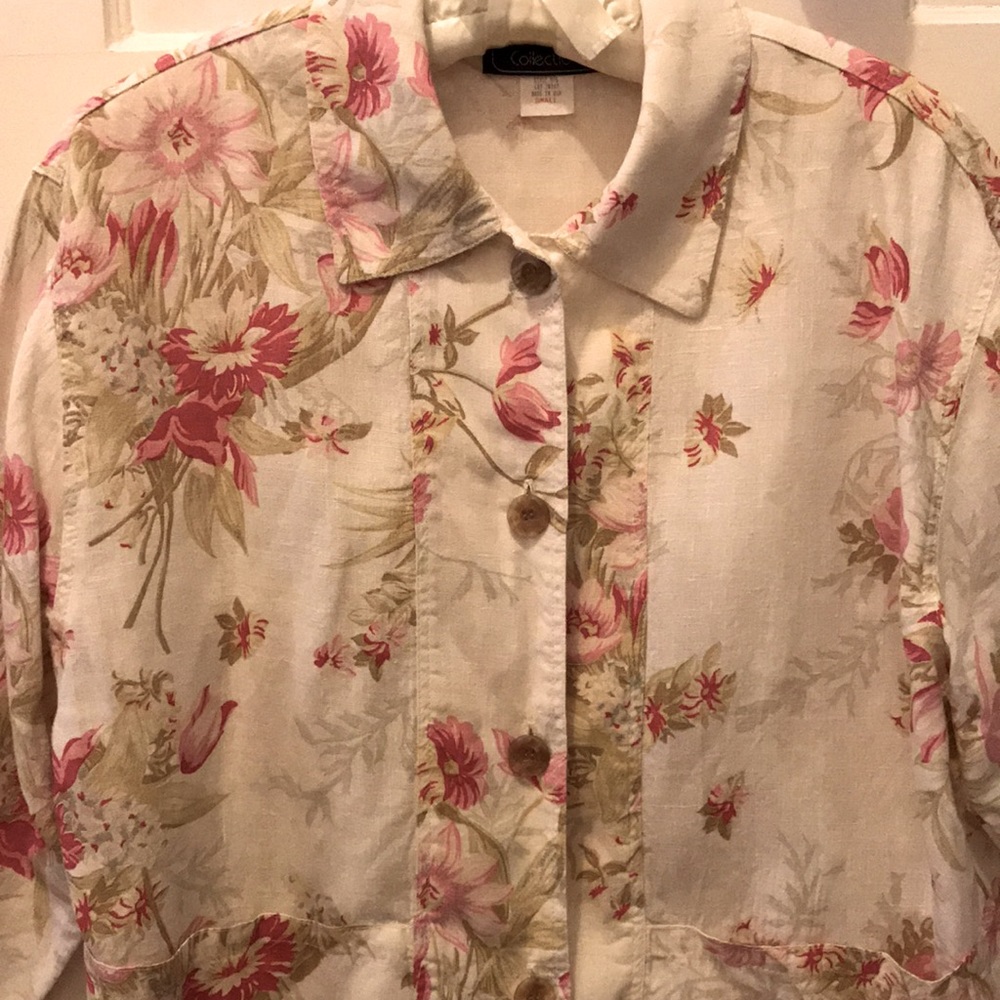 Linen Floral Poet’s Shirt Jacket - Picture 6 of 10